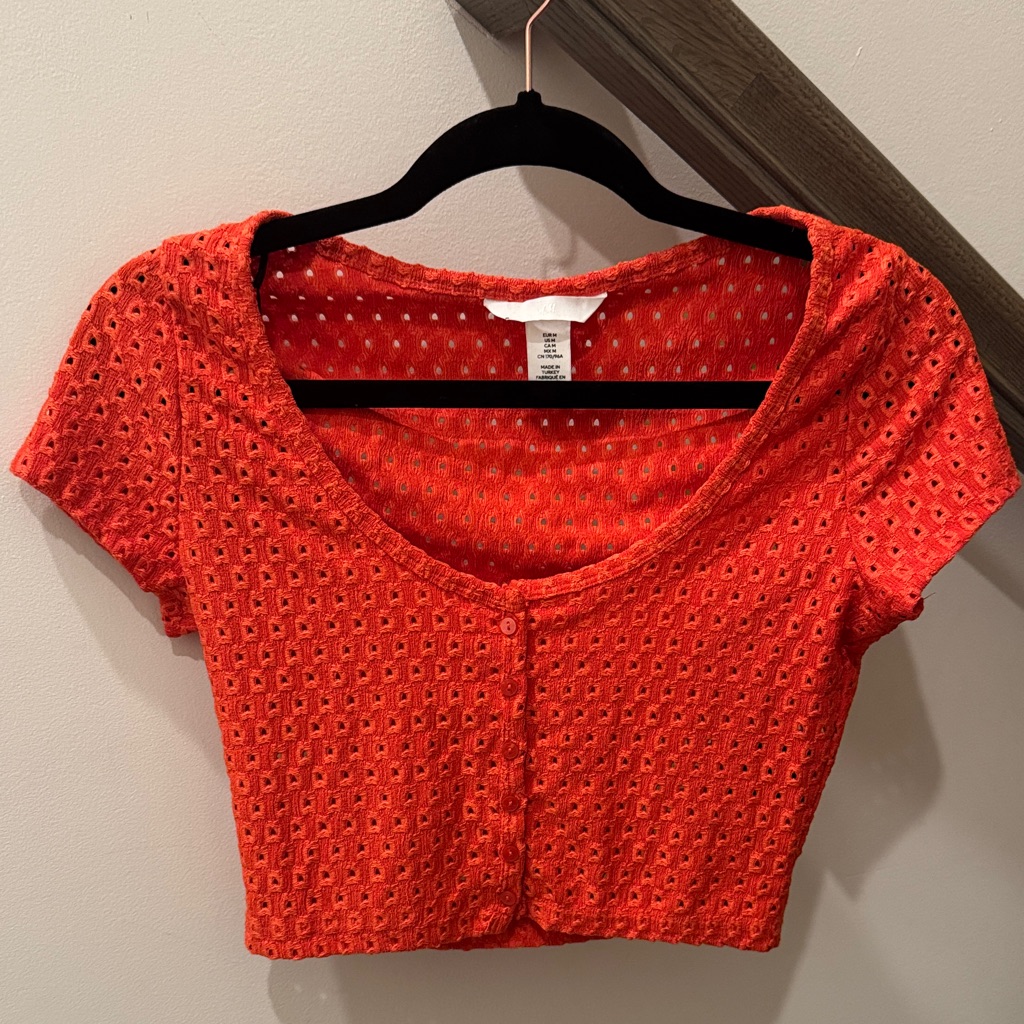 H&M Orange Eyelet Button-Up Crop Top